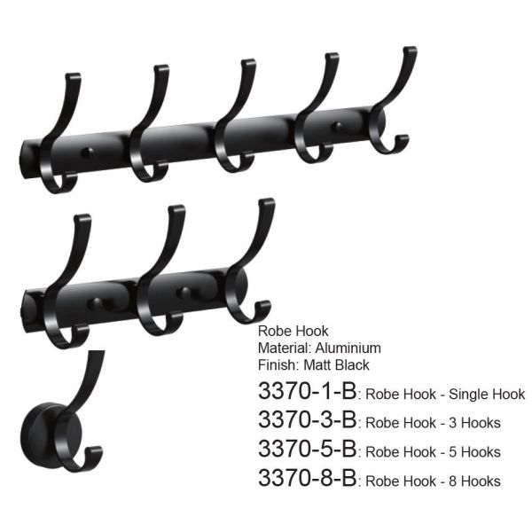Matte Black Stainless Steel Robe Hooks , Wall Mount Towel Hanger OEM ODM