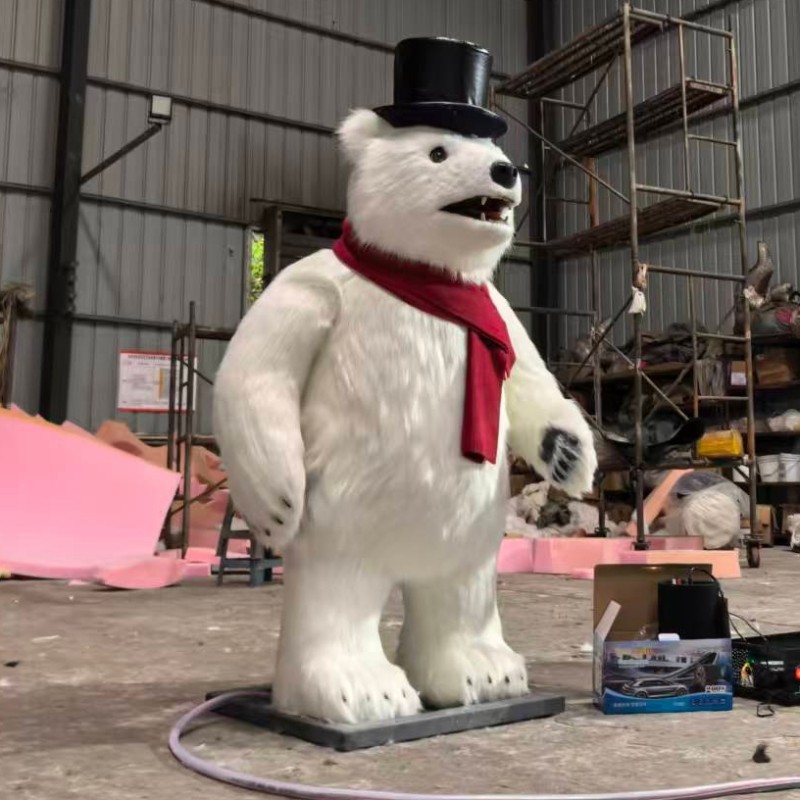 Theme Park Animatronic Christmas Decoration Singing Cartoon Polar Bear Model