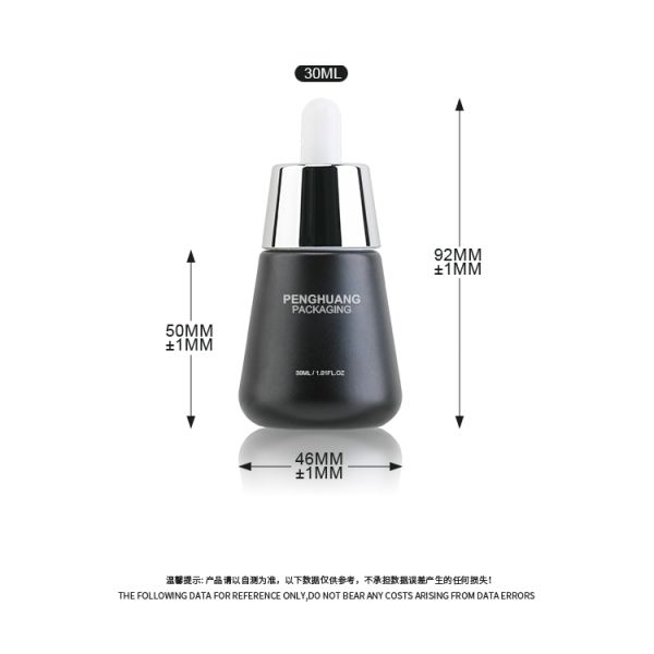 Frosted Black Glass Oil Serum Dropper Bottles Logo Customized 30ml
