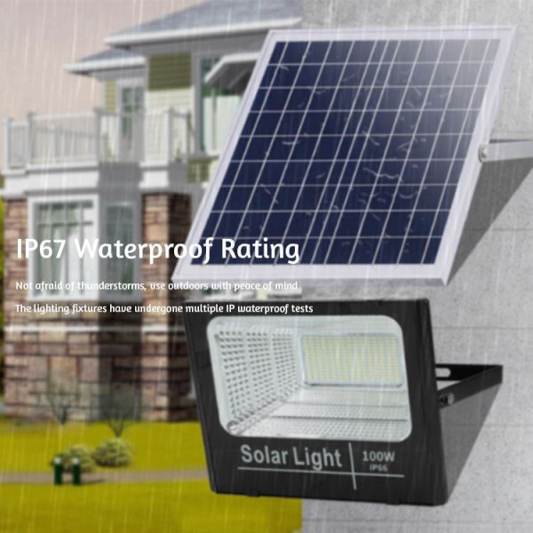 High Brightness LED Solar Floodlight Waterproof Outdoor Courtyard and Street Light with Aluminum Shell IP66 Rating 100W