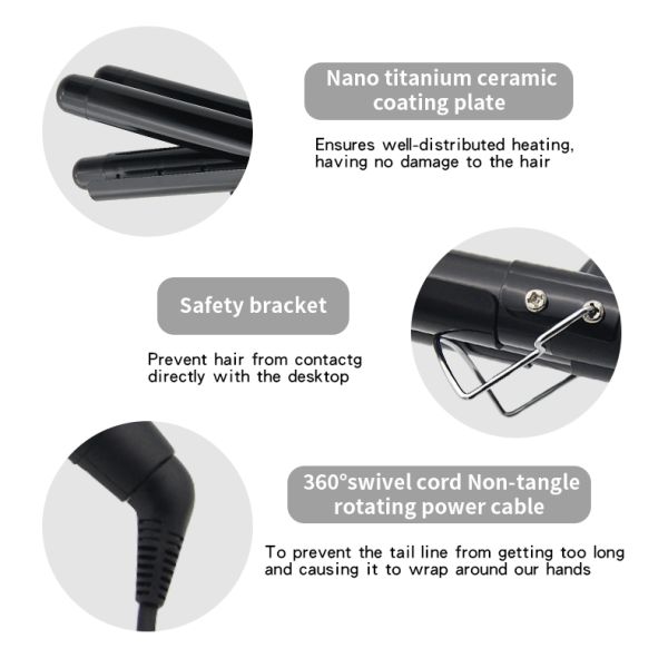 Black Titanium Ceramic 25mm Barrel Curling Wand , Travel Professional Curling Iron