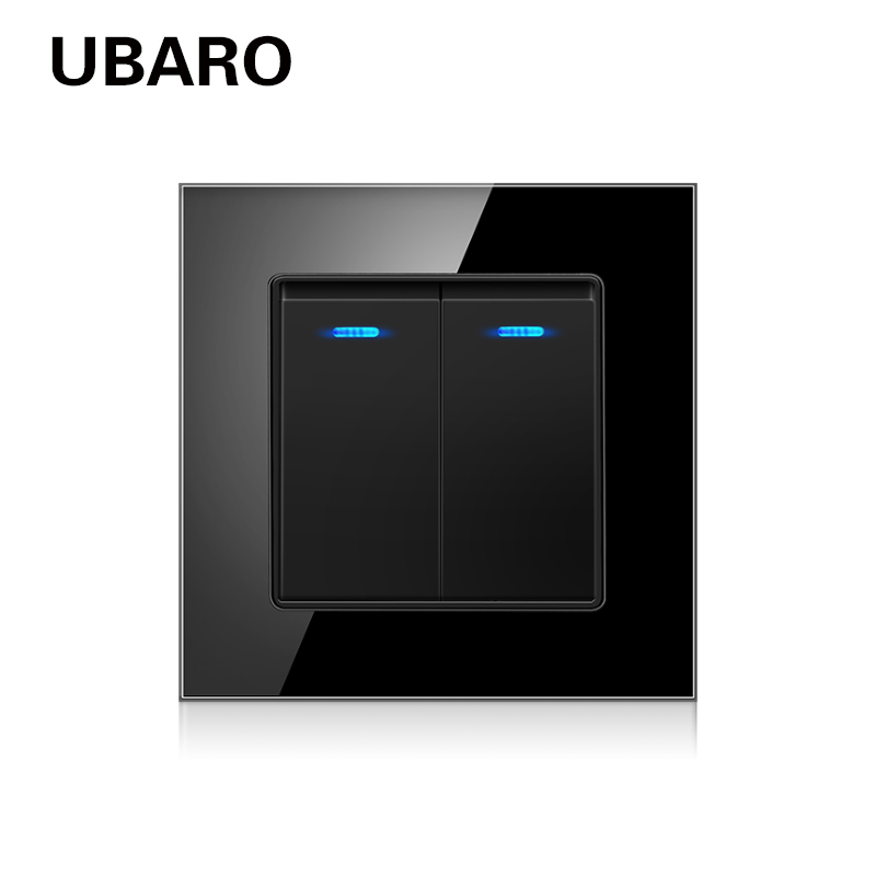 UBARO L Series 86 Пожар PC 100 - 240Vac Двухламповый переключатель с синим индикатором Стеклянная панель