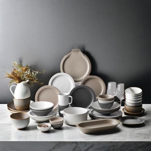 Relief Pattern Disposable Matte Glaze Plates Nordic-Inspired Modern Ceramic Dinner Set