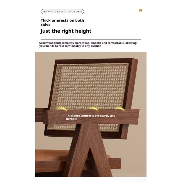 Eco-friendly Solid Wood PU Rattan Weaving Backrest Armchair Premium Comfort for Apartment Hotel Dining Rooms-Modern Design