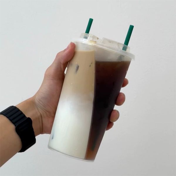 Popular Twin Share Split 16oz 2 Compartment Plastic PP Split Boba Cups