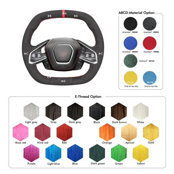 Hand Stitching Soft Suede Steering Wheel Cover for Chevrolet Corvette C8 2020 2021 2022 2023
