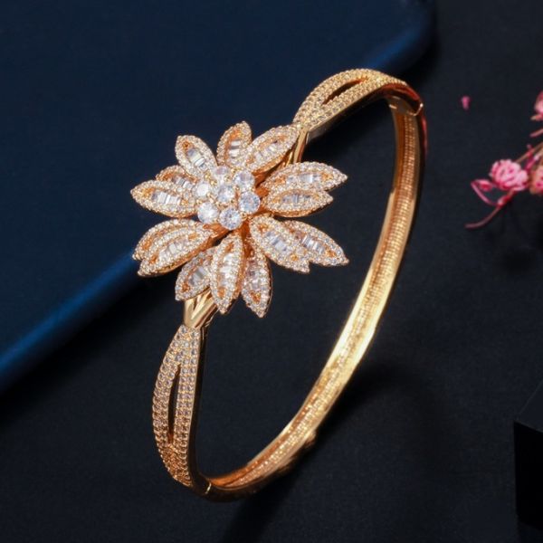 Luxury Pink Rose Gold Silver Color CZ Bracelet Bangle for Wedding Women on Hand Bangle Gift Charm Cubic Zirconia Bangle
