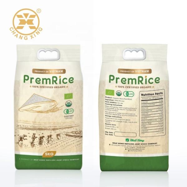Embalagem de arroz de 5 kg Sacos com fechadura por fecho de fechadura Saco de fundo plano com UV Vanish