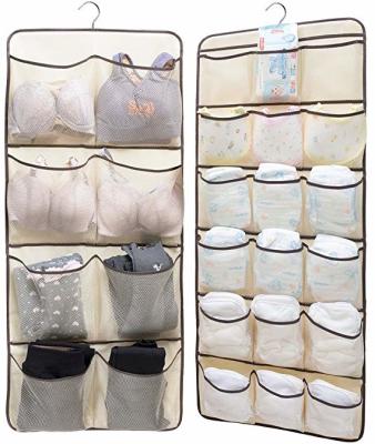 Dual Sided Hanging Underwear Storage Bag With 26 Mesh Pockets & Rotating Metal Hanger