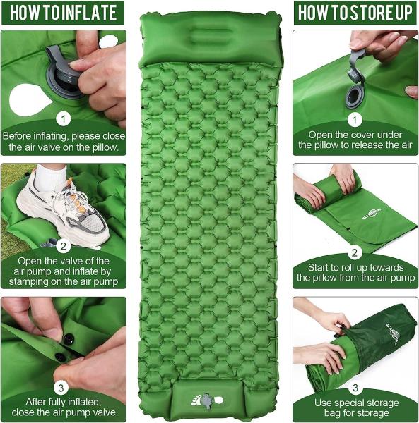 Inflatable Sleeping Pad for Camping, Extra Thickness 3.9 Inch Camping Pad with Pillow, Quick Inflation by Stamping