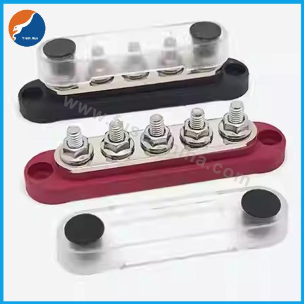 150A 48V DC Red Black 5 Way M6 Stud Busbar with Cover