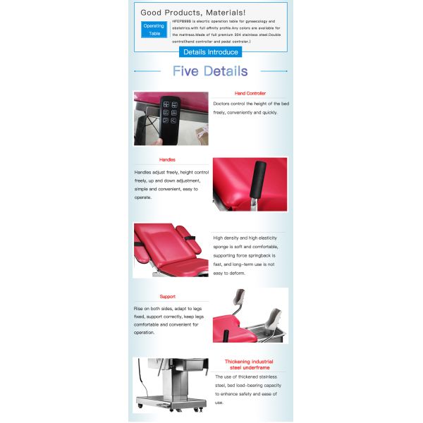 Электрическая портативная таблица рассмотрения Гынекологы с нержавеющей сталью 304