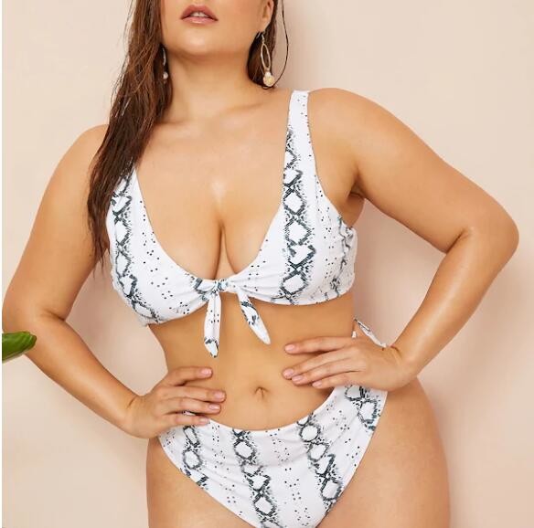 Plus Snakeskin Knot Top With High Waist Bikini VNSF008