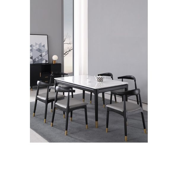 Nordic Light Luxury Dining Room Table With Marble Top And Stainless Steel Feet