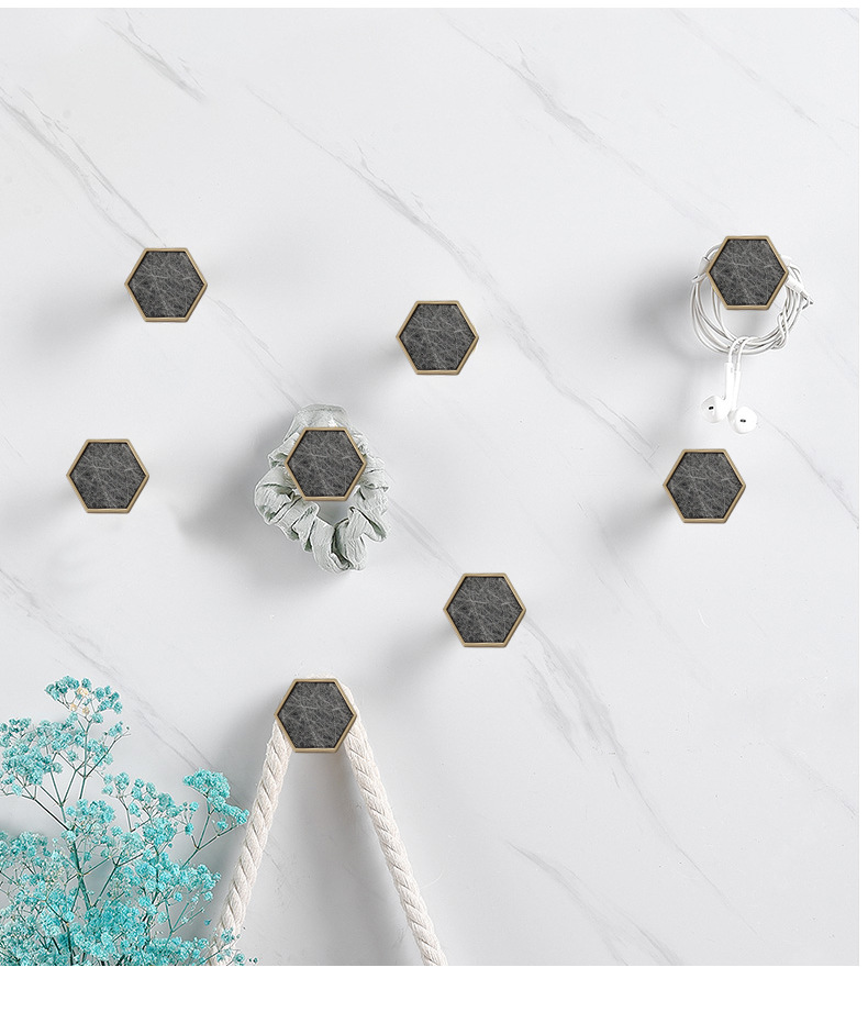 Zinc Alloy Marble Pattern Shell Stone Handle Hexagonal Cabinet Knob Hook Hole for Kitchen Bathroom Hotel Furniture