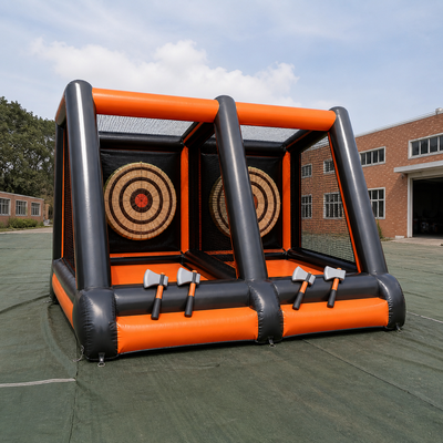 Commercial Inflatable Axe Throwing Game with Triple Target Lanes Soft Axes and Reinforced Safety Frame