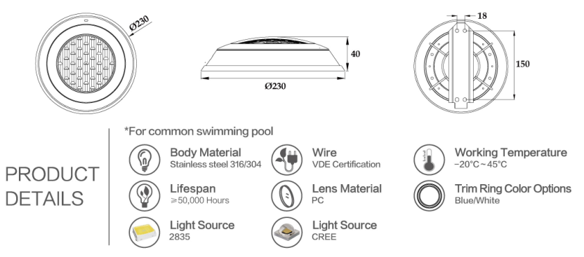 света бассейна ингроунд 9В