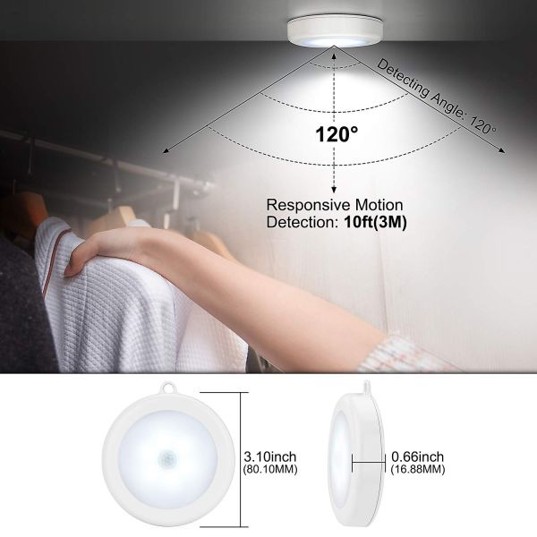Cordless Battery-powered Wall Light,stick-on Magnet Closet Lights Motion Sensor LED Night Light, Non-fall Battery Room Bedroom
