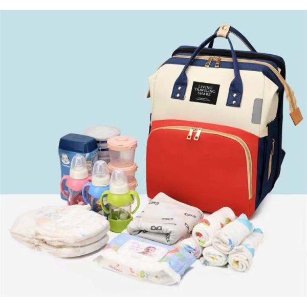 Travel Diaper Backpack Newest Fashionable Style with Waterproof Baby Folding Crib Bed
