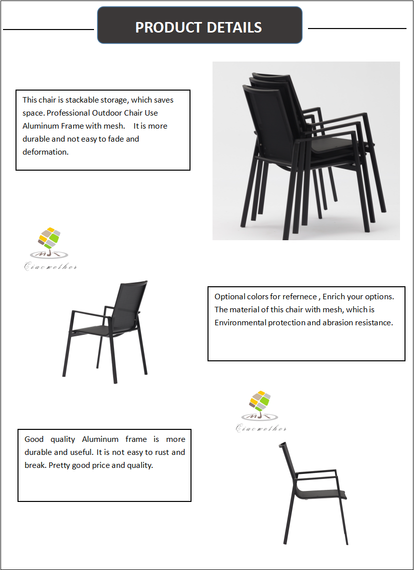 Diseño moderno Patio Muebles de exterior Jardín Bistro Cafetería Restaurante Silla de comedor Aluminio Silla de exterior para estilo moderno