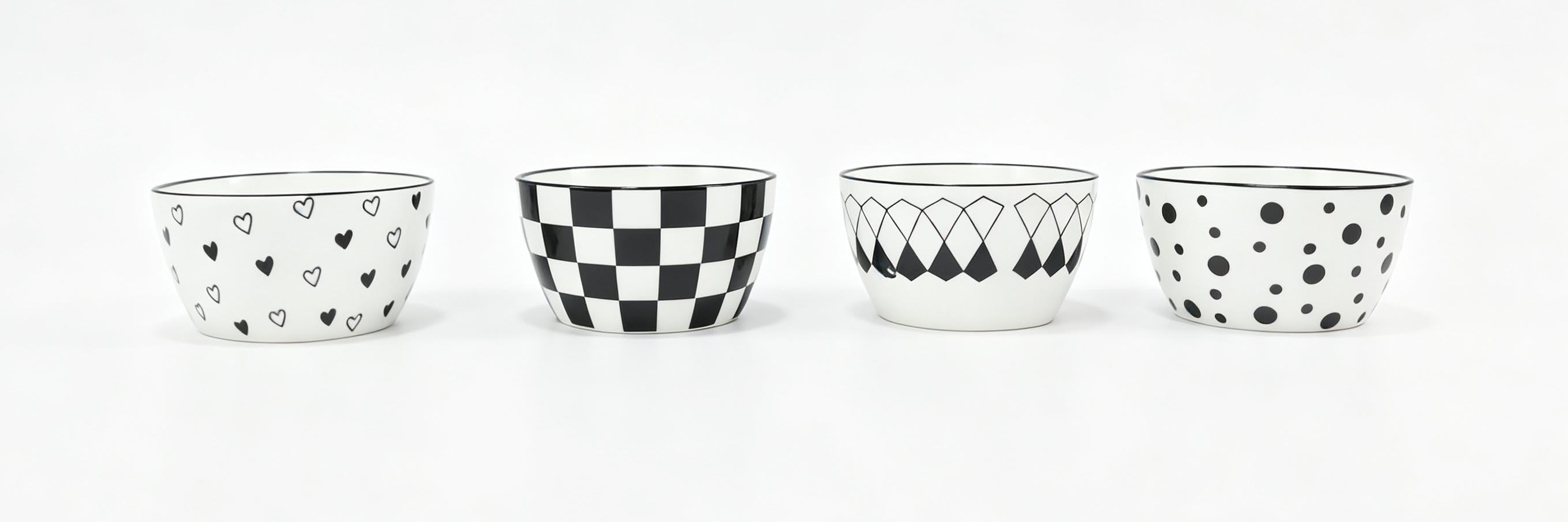 Black & White Pattern Ceramic Bowl Set of 4, Modern Decorative Serving Bowls