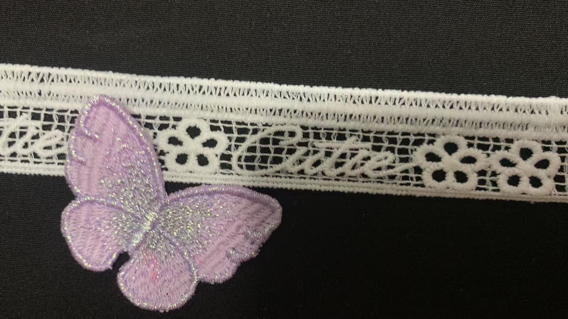 2.5cm Width Milk Yarn Water Soluble Lace Trim with Special Letter Jacquard Mesh Design and Fine Soft Texture for Fashion Apparel