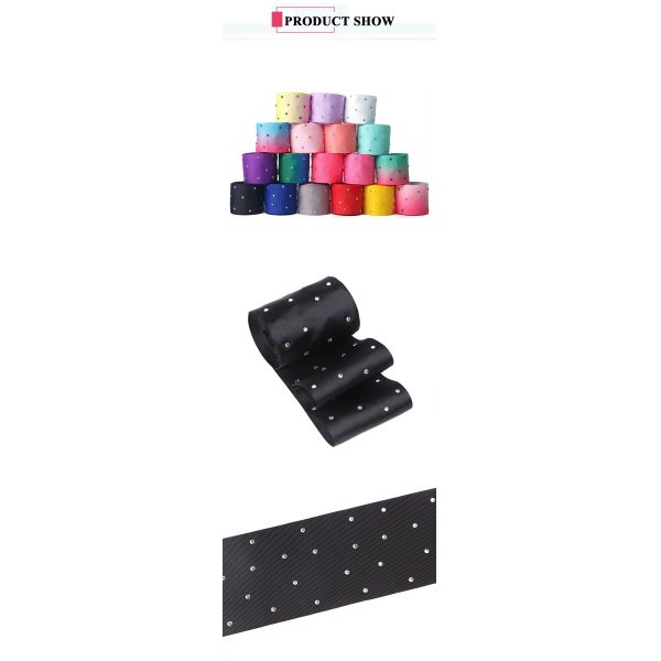 Solid Rhinestone Design 38mm Grosgrain Ribbon with Printed Pattern in 18 Colors or Custom