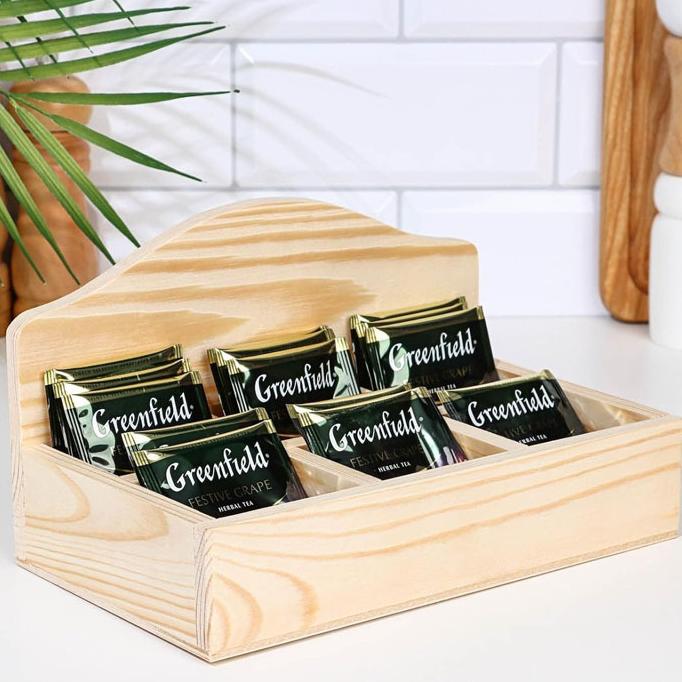 Desktop Wooden Storage Box Divided Display Box Log Tray Coffee Bag Tea Bag Organizer Storage Box