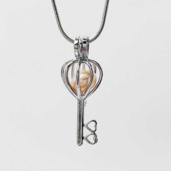 Fashion Real Freshwater Pearl Beads Key Locket Cage Pendant for Necklace Jewelry