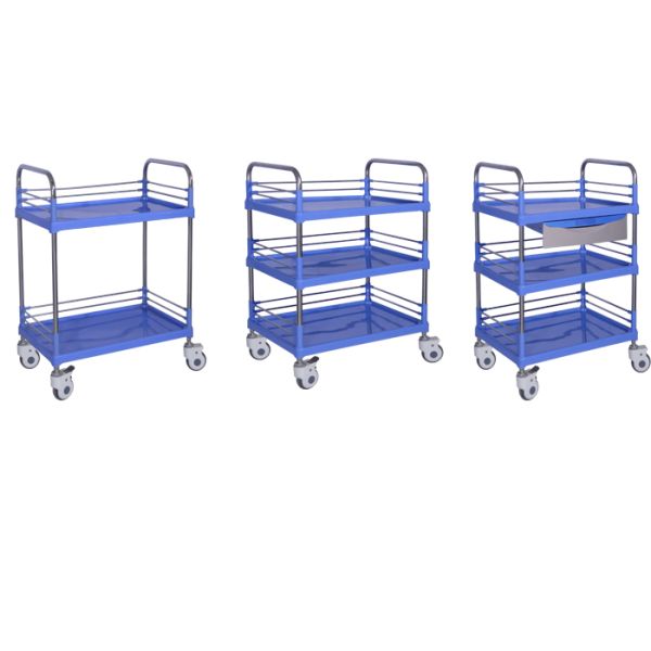 Three Shelves Plastic Steel Medical Trolley Hospital Mobile Clinic Instrument Cart