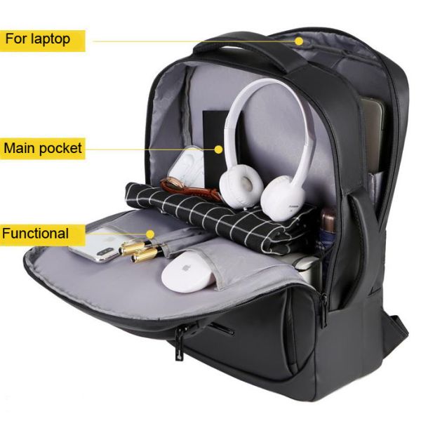 Противоукраденный водонепроницаемый деловой рюкзак Рабочий ноутбук рюкзак ПВХ ткань Полет одобрен