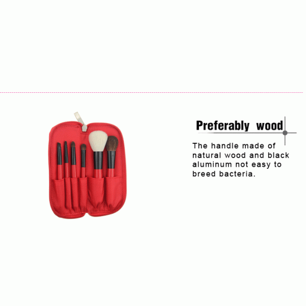 Mini Travel Makeup Brush Set With White Goat Hair And Red Handle