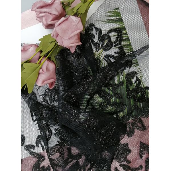 Black Delicate Corded 3D Floral Lace Fabric Embroidered Bridal Fabric