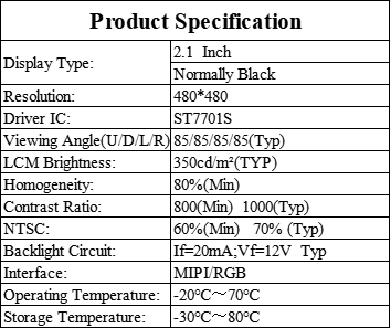 2.1 Inch Round IPS TFT LCD Touch Display 480×480 MIPI RGB Interface For Smart Home Control Panels