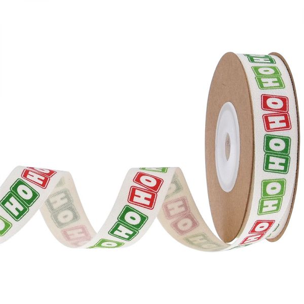 15 мм * 3y Рождественская подарочная лента Напечатанная белая хлопковая лента для подарков