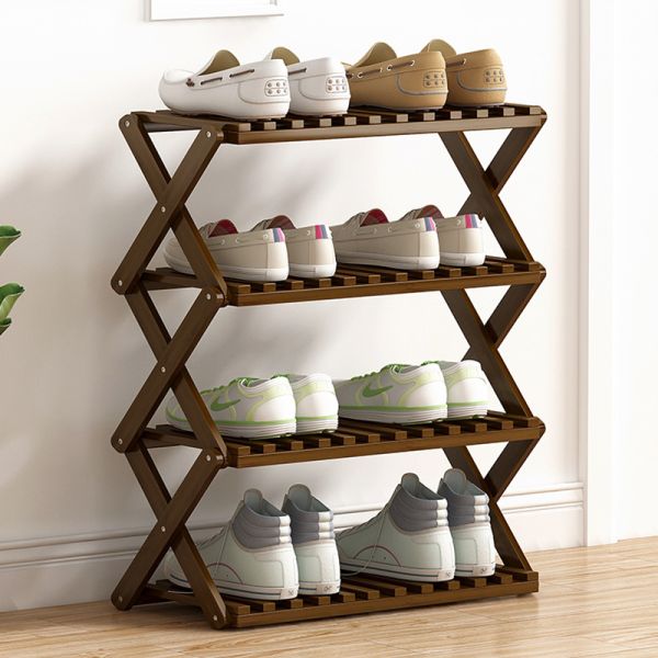 Bamboo Foldable Shoe Rack Free-standing Storage Shelf for Hallway Entryway Bedroom Mail Packing Y Bamboo Narrow Organizer