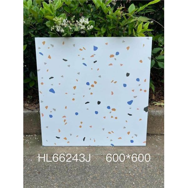 Antibacterial and Durable White 600x600mm Indoor Floor Terrazzo Ceramic Tiles For Kitchen
