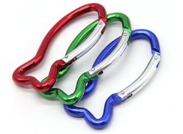 62x25x5mm Assorted Color Fish Shaped Aluminum Snap Hook Aluminum Carabiner