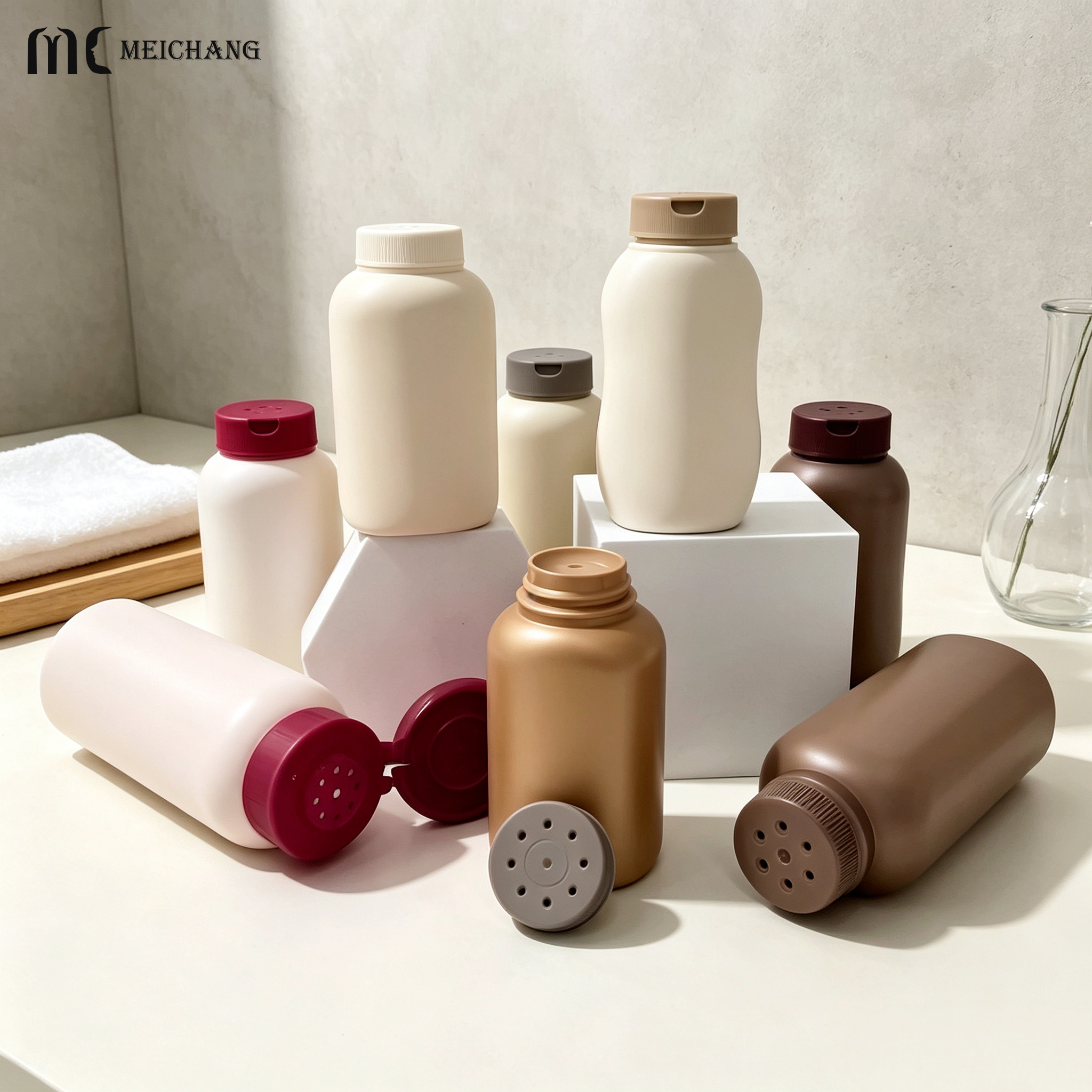 100g HDPE Powder Bottle with Sifter Cap for Baby Powder & Cosmetic Powder Packaging (MC-1505)