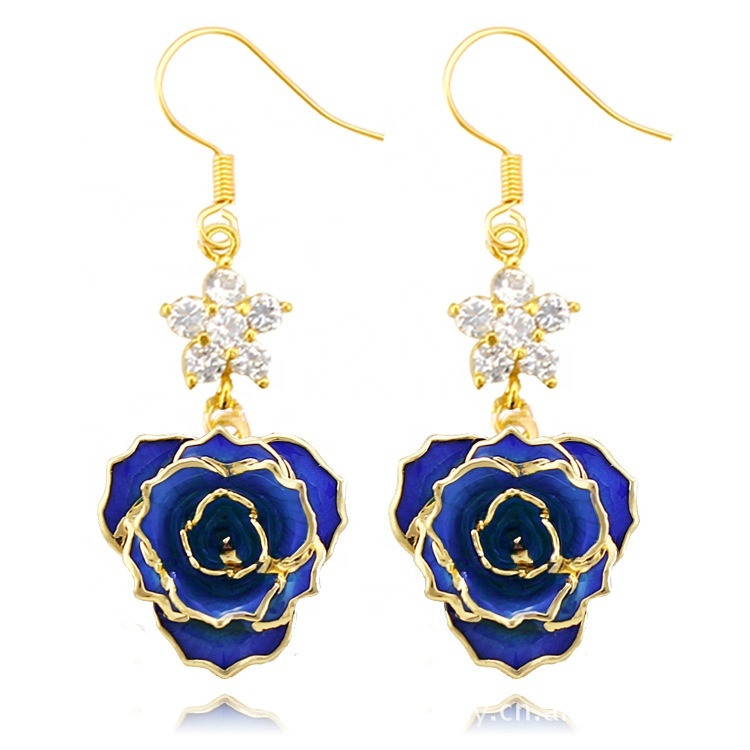 24k Gold Dipped Rose Fashion Earrings Gifts for Girlfriend Mother's Day  Preserved  Gold Rose Earrings Manufacture Wholesale