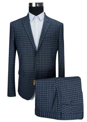 Work Mens 2 Piece Suit , Custom Made Tailored Suits Dark Blue Check