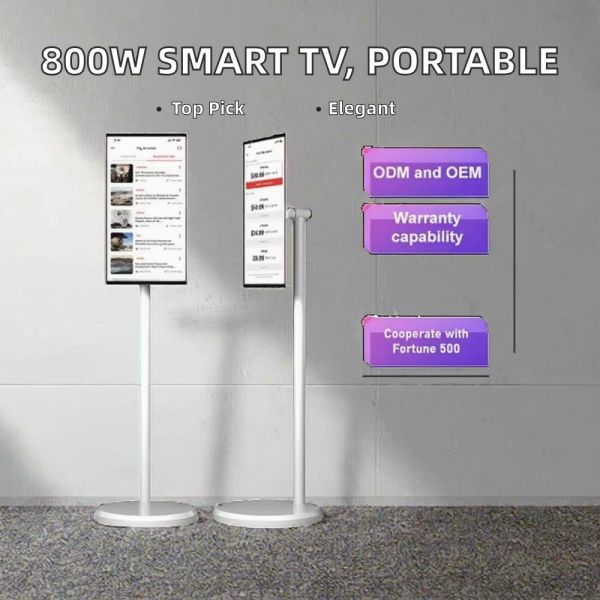 MJK White Full HD 21.5 LCD Portable TV 44G+64G Stand with Battery Included Movable for Gaming Fitness Meetings