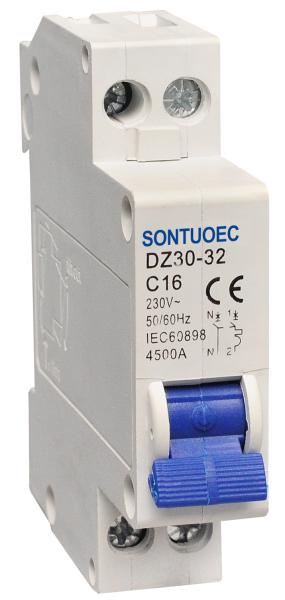 SONTUOEC Brand  Din Rail MCB Circuit Breaker 18MM Width 1P + N  230V 6-32A With CE , CB , SAA  6KA breaking capacity