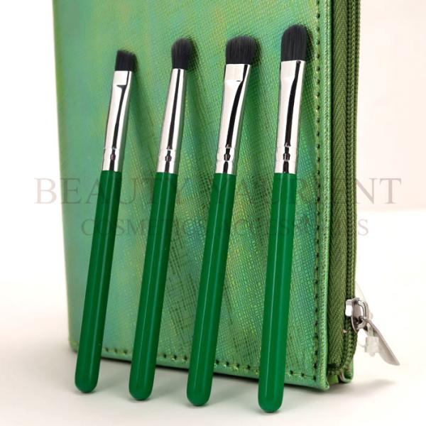 Green 4pcs Eyeshadow Makeup Brush Set 9.6cm Shinny Silver Ferrule