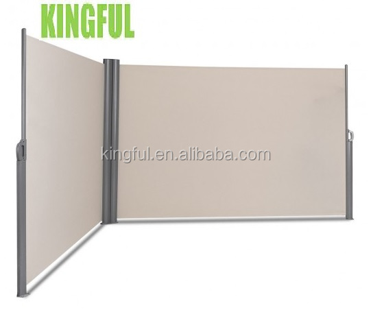 Double Retractable Patio Side Screen Awning with Manual Operation Polyester Material