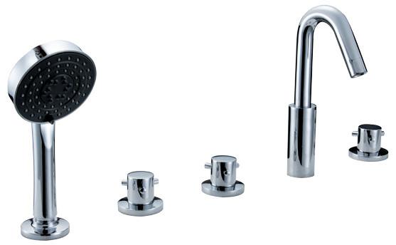 Modern Brass Deck Mount Tub Faucet with Five Holes , 3 Handle Floor Concealed Bathtub Mixer Taps
