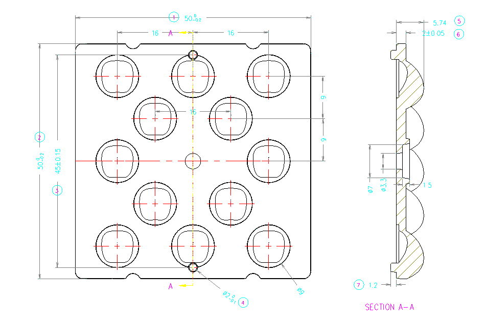 объектив света потока 50x50MM гибкий универсальный для света стадиона