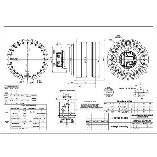 Belparts Excavator Travel Motor Assy TM85 SY485 XCM490 LG950 SK480 Final Drive Assy For Kobelco Sany