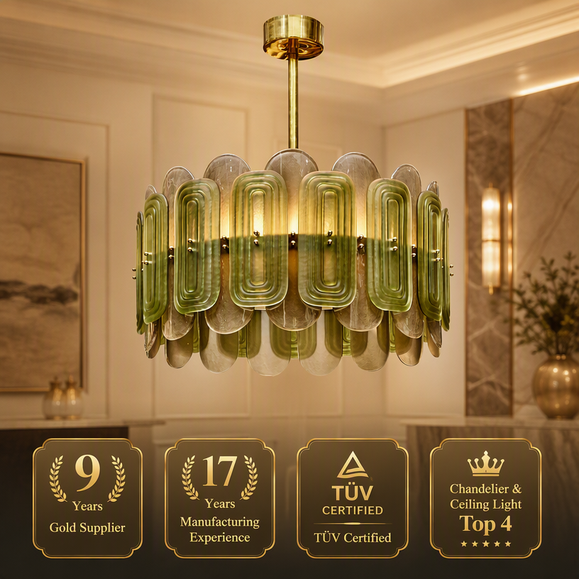 JYLIGHTING Vintage Tiered Oval Glass Pendant Light, Iron Frame Drum‑Style Chandelier for High‑End Restaurant, Hotel Dining Area & Luxury Residential Interior Decoration