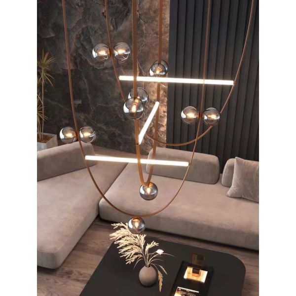 Nordic Home Restaurant Leather Lighting Modern Clearly Glass Shade large Chandelier For Bar